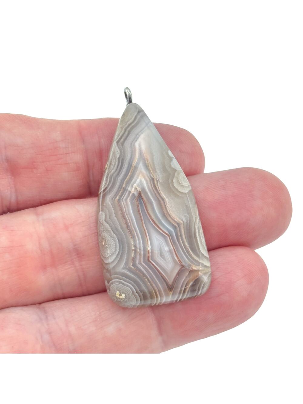 Vintage Sterling Silver 925 Gray Banded Agate Pendant